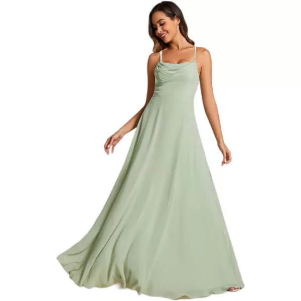 EverPretty Womens Elegant A Line Spaghetti Straps Cowl Neck Sleeveless Long Bridesmaid Dresses 02094Mint Green