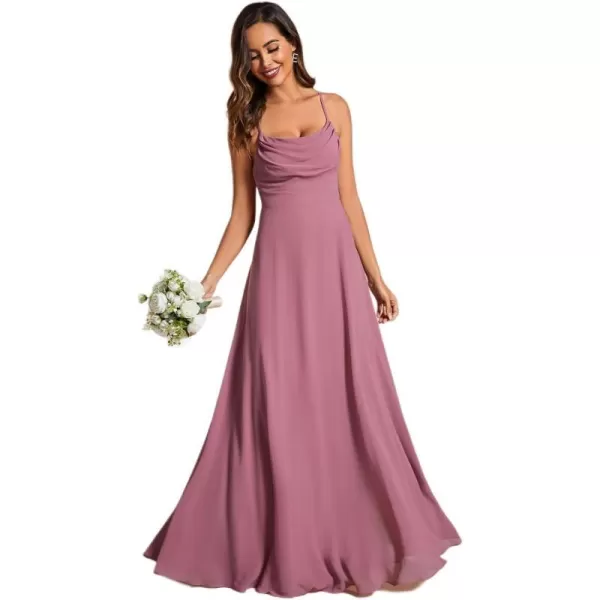 EverPretty Womens Elegant A Line Spaghetti Straps Cowl Neck Sleeveless Long Bridesmaid Dresses 02094Orchid