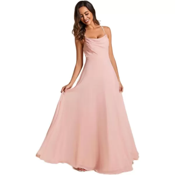 EverPretty Womens Elegant A Line Spaghetti Straps Cowl Neck Sleeveless Long Bridesmaid Dresses 02094Pink