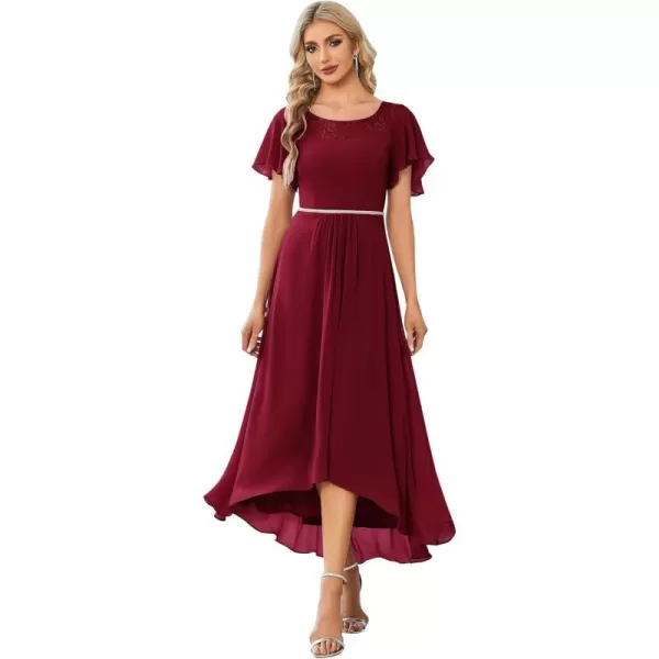 EverPretty Womens Elegant Aline Short Sleeve High Low Chiffon Midi Bridesmaid Dress 0465Burgundy