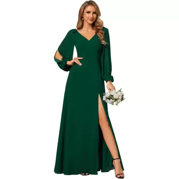 EverPretty Womens Elegant Double V Neck Long Sleeve Formal Dress High Waist Split Formal Evening Gowns 80116USADark Green