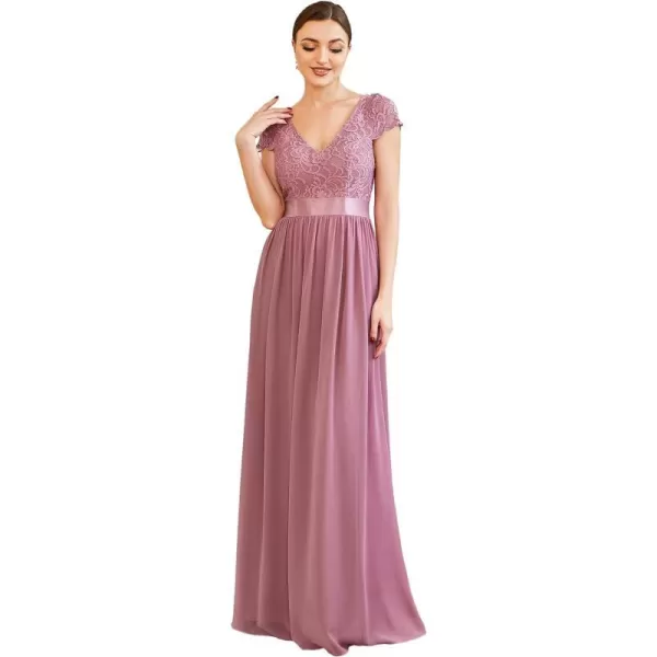 EverPretty Womens Elegant Lace VNeck Short Sleeves Chiffon Maxi Bridesmaid Dress 057BOrchid