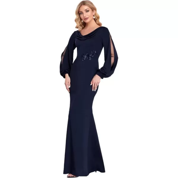 EverPretty Womens Elegant Long Sleeve Mermaid Floor Length Mother of Bride Dress 70131Navy