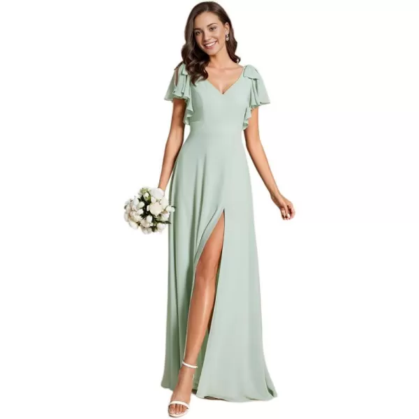 EverPretty Womens Elegant Mother of The Groom Dresses Double V Neck Sleeveless Chiffon Bridesmaid DressesAmint Green