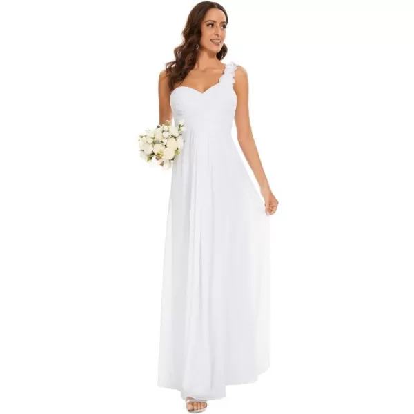 EverPretty Womens Elegant One Shoulder Empire Waist Flowy Maxi Bridesmaids Dress 09768USAWhite