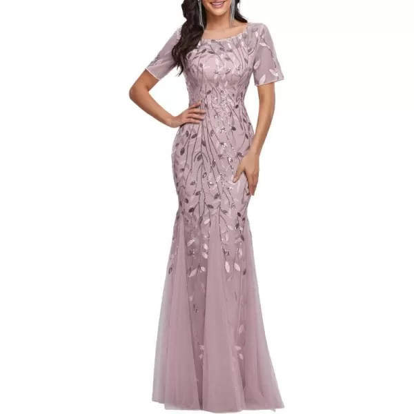 EverPretty Womens Elegant Short Sleeve Sequin Mermaid Evening Dress 07708PHLight Lilac