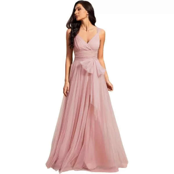 EverPretty Womens Elegant V Neck Sash Waist ALine Maxi Tulle Wrap Dress Bridesmaid Dresses 07303USABlush Pink