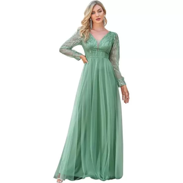 EverPretty Womens Elegant V Neck Sparkling Embroidery Floor Length Formal Dress 0478Green