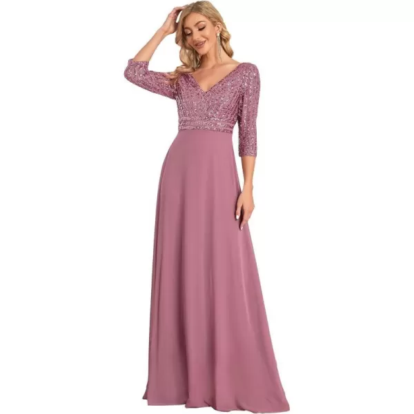 EverPretty Womens Elegant VNeck Long Sleeve Sequin Maxi Evening Dresses Prom Gowns 00751Orchid