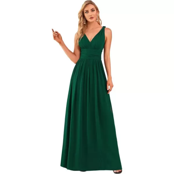 EverPretty Womens Elegant VNeck Sleeveless Chiffon SemiFormal Maxi Evening Dress 09016USADark Green