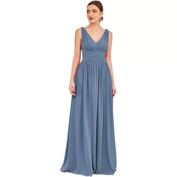 EverPretty Womens Elegant VNeck Sleeveless Chiffon SemiFormal Maxi Evening Dress 09016USADusty Navy