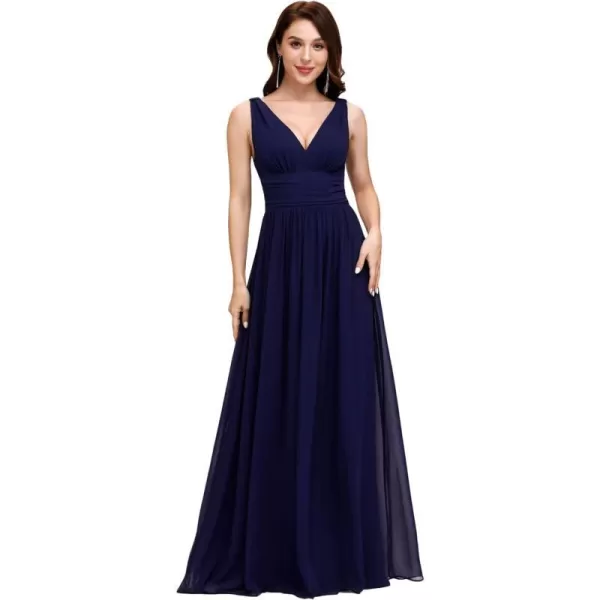 EverPretty Womens Elegant VNeck Sleeveless Chiffon SemiFormal Maxi Evening Dress 09016USANavy Blue