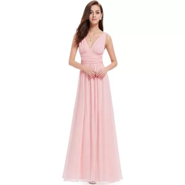 EverPretty Womens Elegant VNeck Sleeveless Chiffon SemiFormal Maxi Evening Dress 09016USAPink