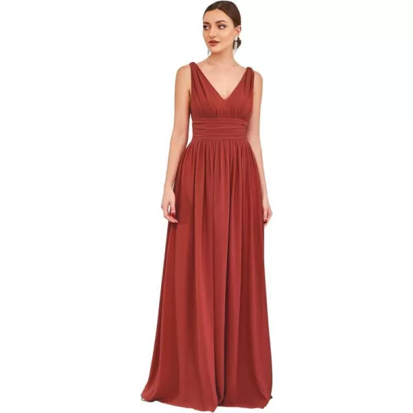 EverPretty Womens Elegant VNeck Sleeveless Chiffon SemiFormal Maxi Evening Dress 09016USAVermilion