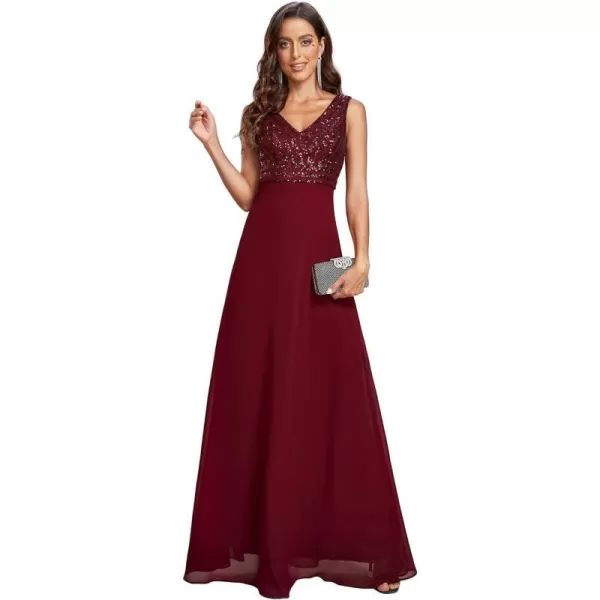 EverPretty Womens Elegant VNeck Sleeveless Sequin Evening Party Dress 1831Bburgundy