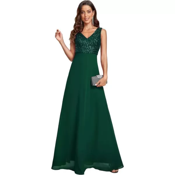 EverPretty Womens Elegant VNeck Sleeveless Sequin Evening Party Dress 1831Bdark Green