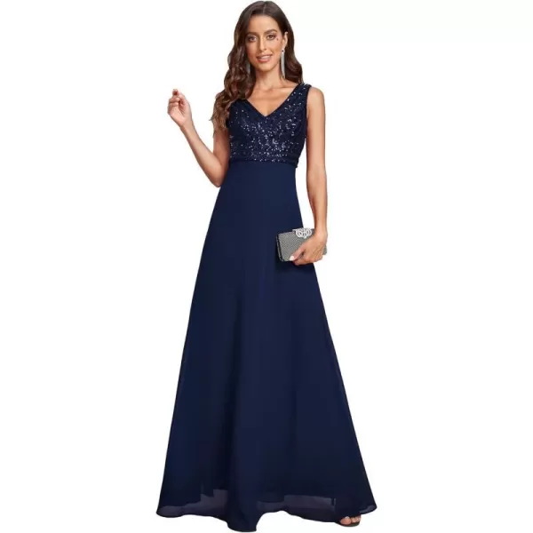 EverPretty Womens Elegant VNeck Sleeveless Sequin Evening Party Dress 1831Bnavy Blue