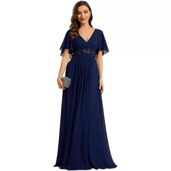 EverPretty Womens Embroidery ALine Short Sleeves Plus Size Chiffon Evening Dress Navy Blue US16EverPretty Womens Embroidery ALine Short Sleeves Plus Size Chiffon Evening Dress Navy Blue US16