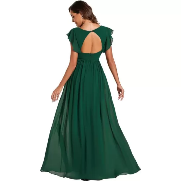 EverPretty Womens Empire Waist Ruffles Sleeve Chiffon Bridesmaid Dresses with Back Cutout 01819Deep Green