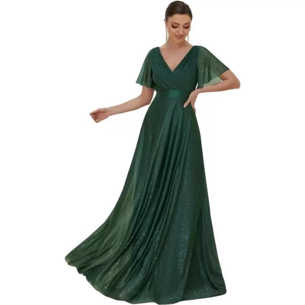 EverPretty Womens Evening Dresses V Neck Short Sleeves Aline Glitter Formal Dresses 50159Dark Green