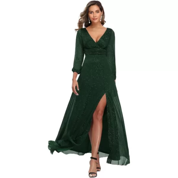 EverPretty Womens Evening Gown VNeck Front Wrap High Thigh Slit A Line Formal Dress 0739Dark Green