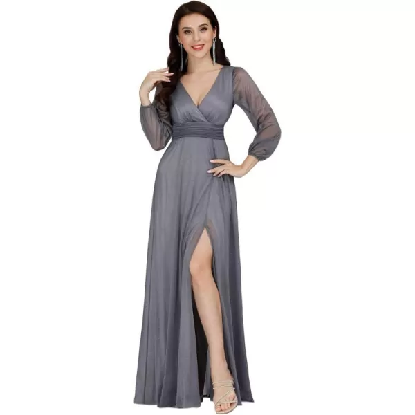 EverPretty Womens Evening Gown VNeck Front Wrap High Thigh Slit A Line Formal Dress 0739Grey