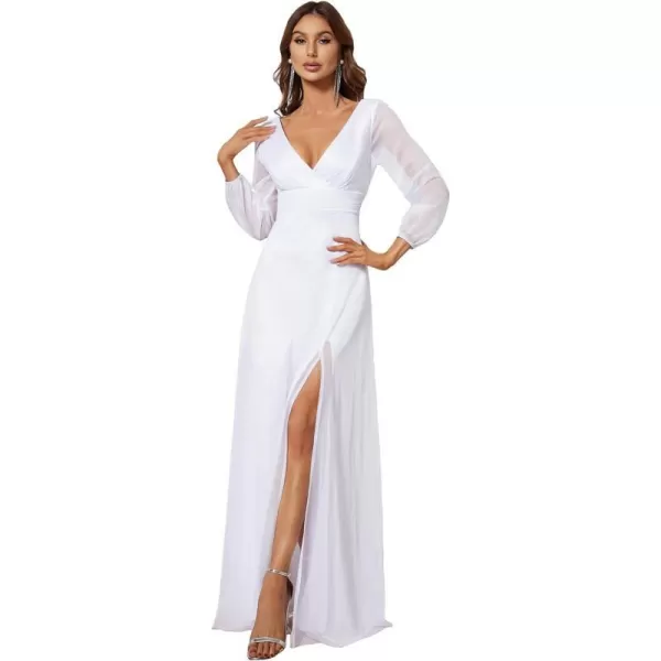 EverPretty Womens Evening Gown VNeck Front Wrap High Thigh Slit A Line Formal Dress 0739White