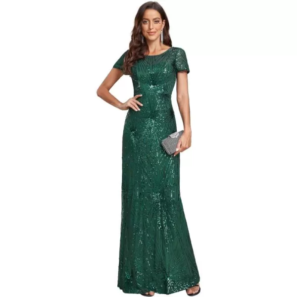 EverPretty Womens Fireworks Embroidered Sequins Short Sleeve Bodycon Evening Dress 01815USADark Green