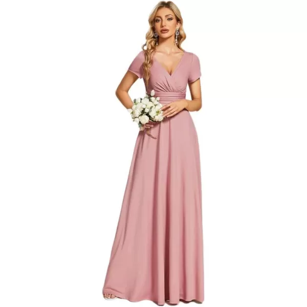 EverPretty Womens Formal Dress Ruched Waist V Neck A Line Bridesmiad Dress with Sleeves 01730Dusty Rose