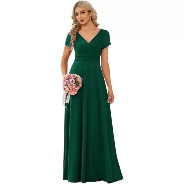 EverPretty Womens Formal Dress Ruched Waist V Neck A Line Bridesmiad Dress with Sleeves 01730Green