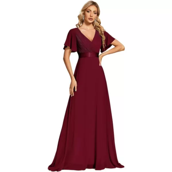 EverPretty Womens Formal Dress Short Sleeve VNeck Evening Dress Floor Length Mother of The Bride Dress 09890Burgundy