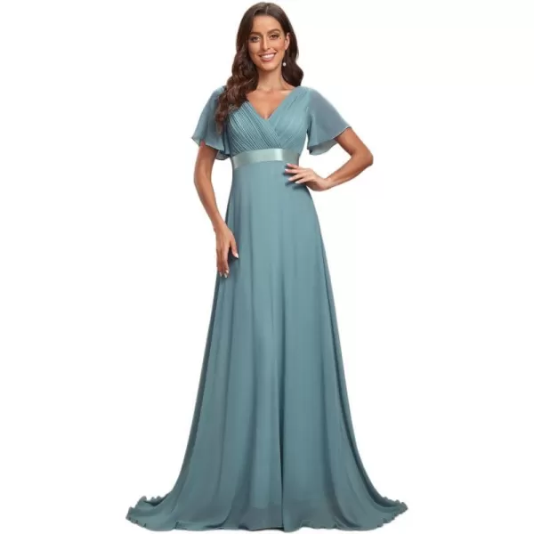 EverPretty Womens Formal Dress Short Sleeve VNeck Evening Dress Floor Length Mother of The Bride Dress 09890Dusty Blue