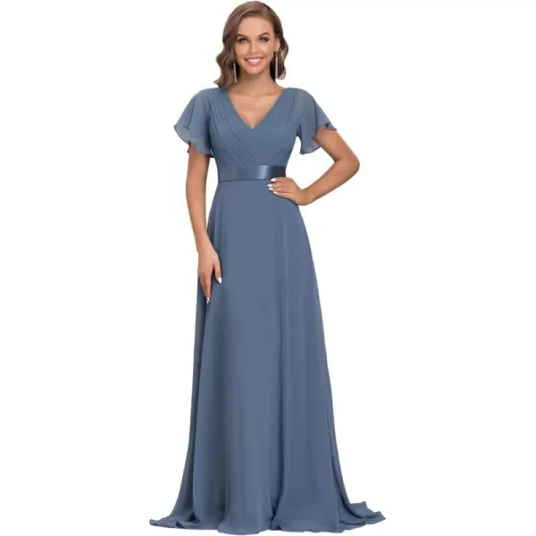 EverPretty Womens Formal Dress Short Sleeve VNeck Evening Dress Floor Length Mother of The Bride Dress 09890Dusty Navy