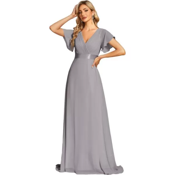 EverPretty Womens Formal Dress Short Sleeve VNeck Evening Dress Floor Length Mother of The Bride Dress 09890Grey