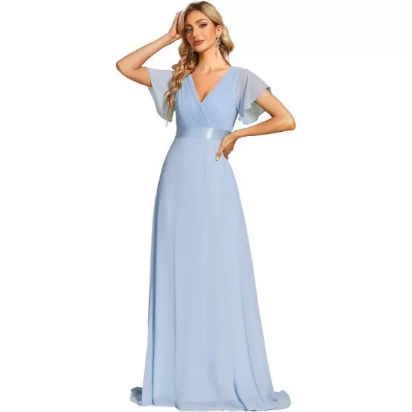 EverPretty Womens Formal Dress Short Sleeve VNeck Evening Dress Floor Length Mother of The Bride Dress 09890Ice Blue