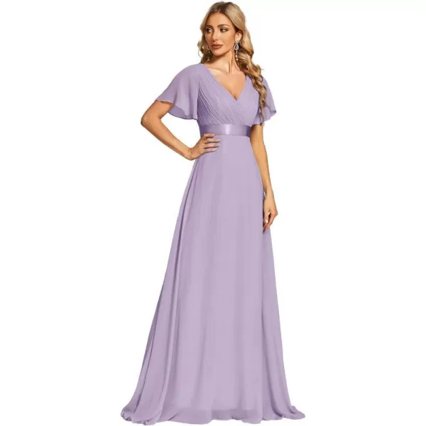 EverPretty Womens Formal Dress Short Sleeve VNeck Evening Dress Floor Length Mother of The Bride Dress 09890Lavender