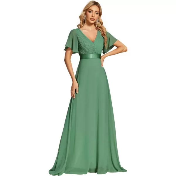 EverPretty Womens Formal Dress Short Sleeve VNeck Evening Dress Floor Length Mother of The Bride Dress 09890Light Green