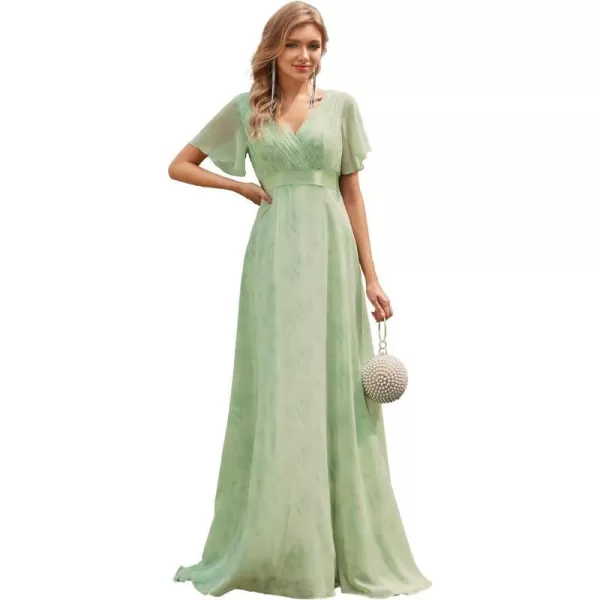 EverPretty Womens Formal Dress Short Sleeve VNeck Evening Dress Floor Length Mother of The Bride Dress 09890Light Green Roses