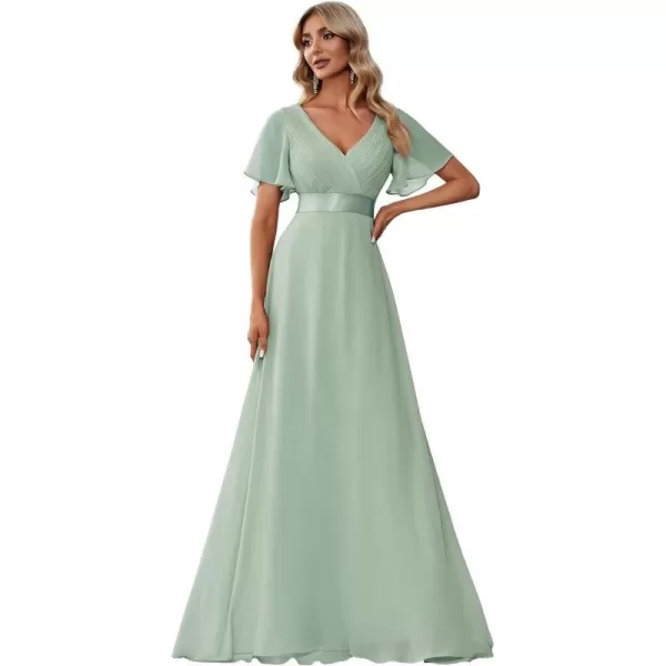 EverPretty Womens Formal Dress Short Sleeve VNeck Evening Dress Floor Length Mother of The Bride Dress 09890Mint Green