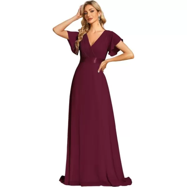 EverPretty Womens Formal Dress Short Sleeve VNeck Evening Dress Floor Length Mother of The Bride Dress 09890Mulberry