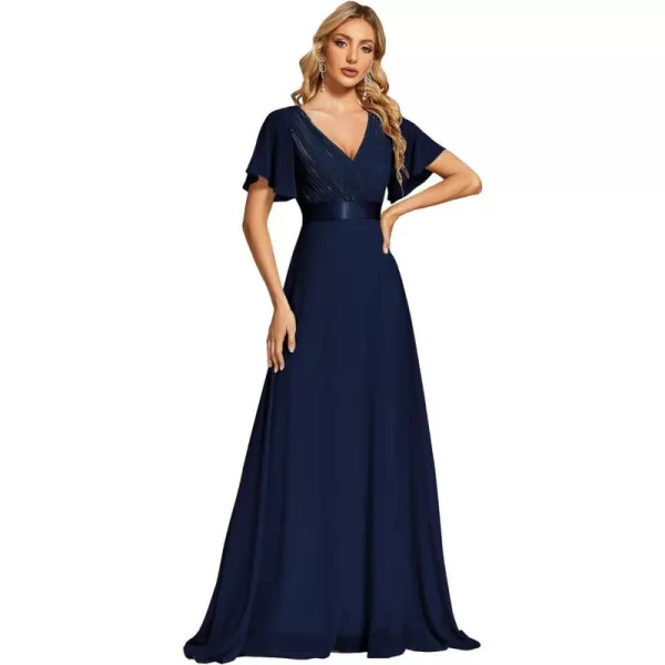 EverPretty Womens Formal Dress Short Sleeve VNeck Evening Dress Floor Length Mother of The Bride Dress 09890Navy