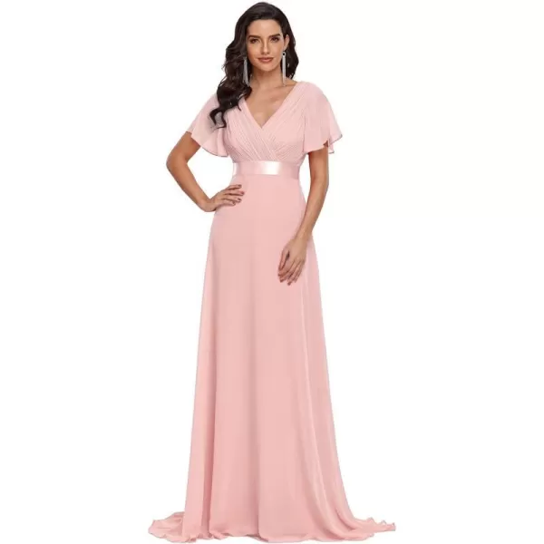 EverPretty Womens Formal Dress Short Sleeve VNeck Evening Dress Floor Length Mother of The Bride Dress 09890Pink