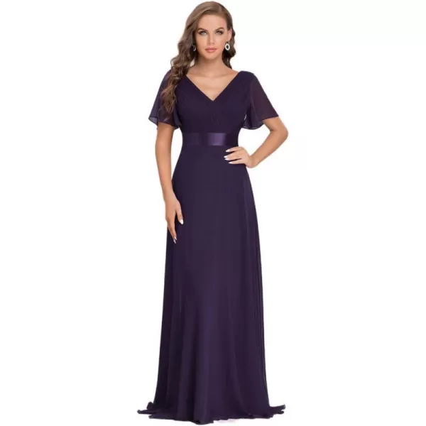 EverPretty Womens Formal Dress Short Sleeve VNeck Evening Dress Floor Length Mother of The Bride Dress 09890Purple