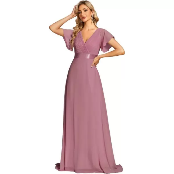 EverPretty Womens Formal Dress Short Sleeve VNeck Evening Dress Floor Length Mother of The Bride Dress 09890Purple Orchid