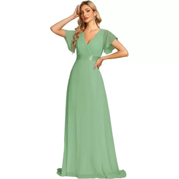 EverPretty Womens Formal Dress Short Sleeve VNeck Evening Dress Floor Length Mother of The Bride Dress 09890Sage Green