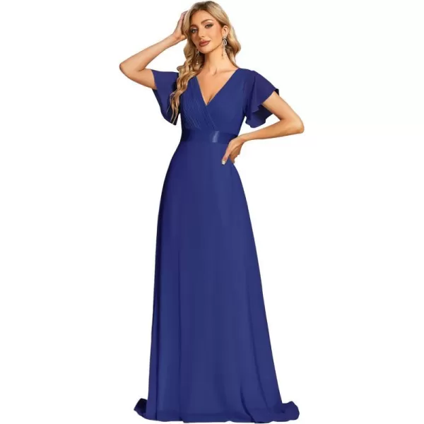 EverPretty Womens Formal Dress Short Sleeve VNeck Evening Dress Floor Length Mother of The Bride Dress 09890Sapphire Blue