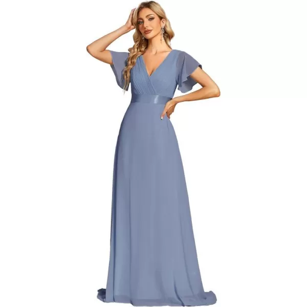 EverPretty Womens Formal Dress Short Sleeve VNeck Evening Dress Floor Length Mother of The Bride Dress 09890Slate Blue