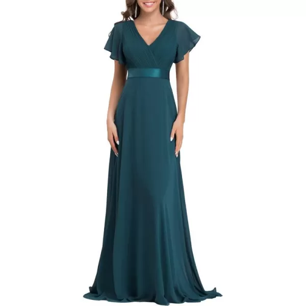 EverPretty Womens Formal Dress Short Sleeve VNeck Evening Dress Floor Length Mother of The Bride Dress 09890Teal