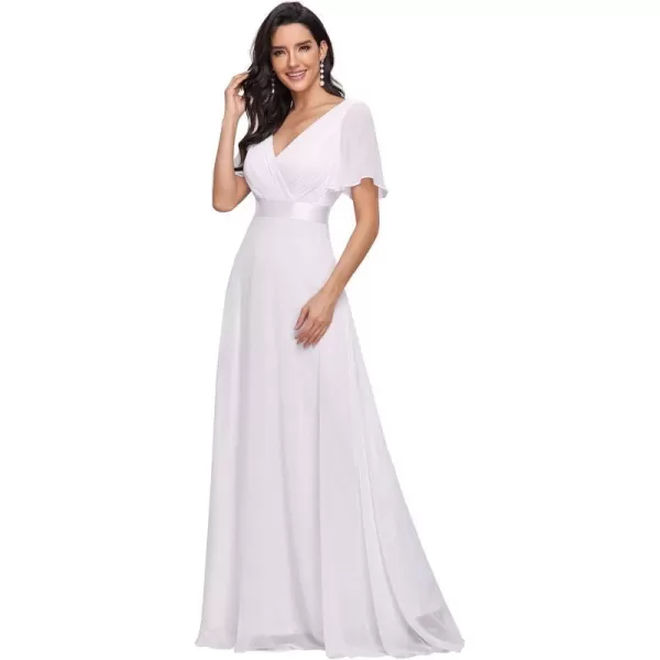 EverPretty Womens Formal Dress Short Sleeve VNeck Evening Dress Floor Length Mother of The Bride Dress 09890White