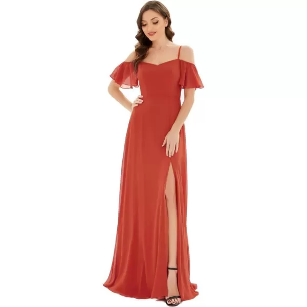 EverPretty Womens Formal Dresses Off Shoulder Short Sleeve Split ALine Floor Length Bridesmaid Dresses 0237Burnt Orange